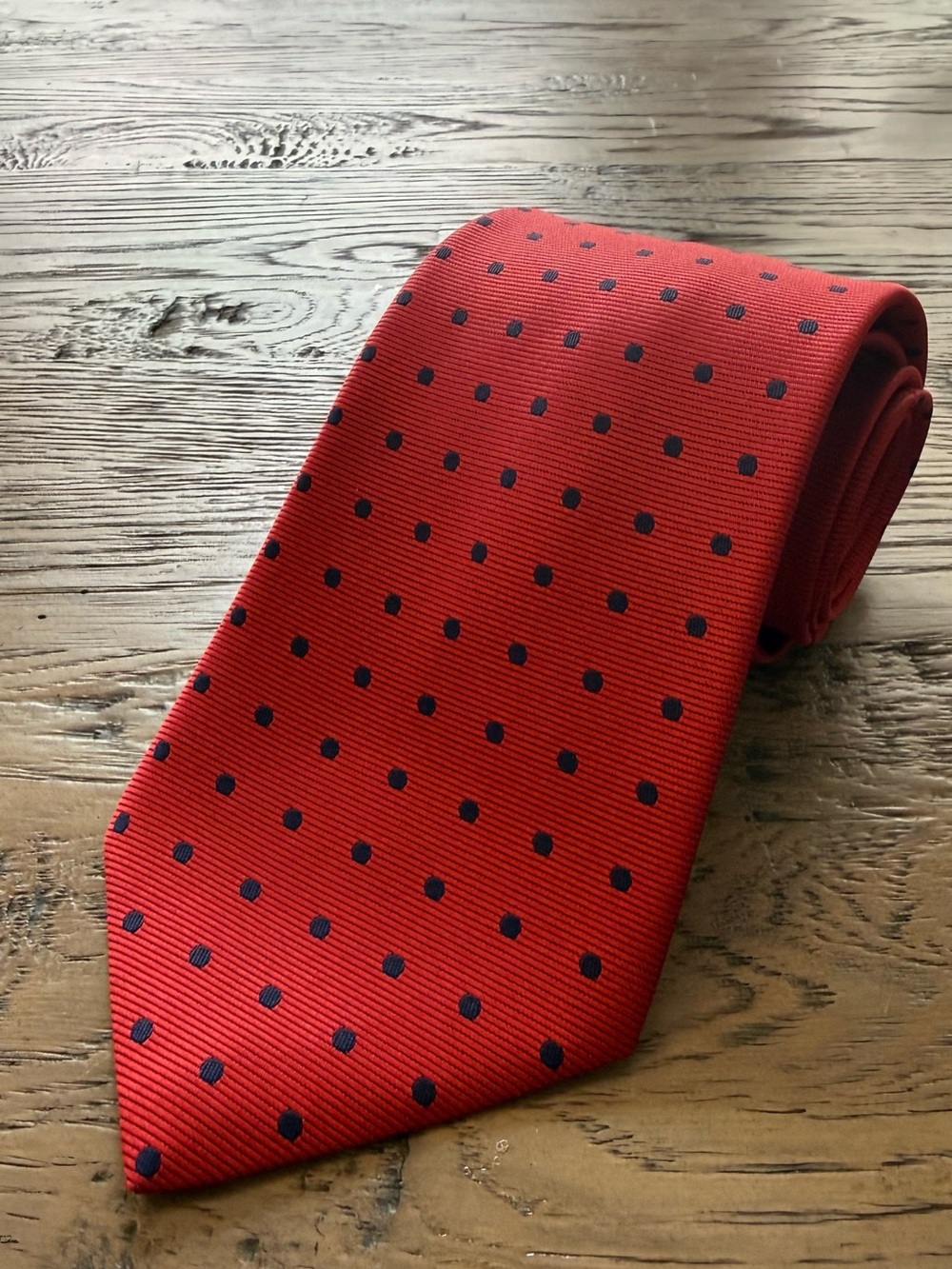 Brooks Brothers Red Tie with Navy Polka Dots